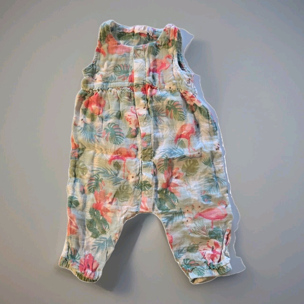 Angel Dear White/Pink/Blue Floral Organic Cotton Muslin Coverall-3-6Months